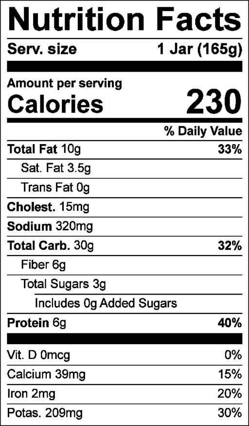 Nutrition Facts for Mini Falafel, Carrot & Rice