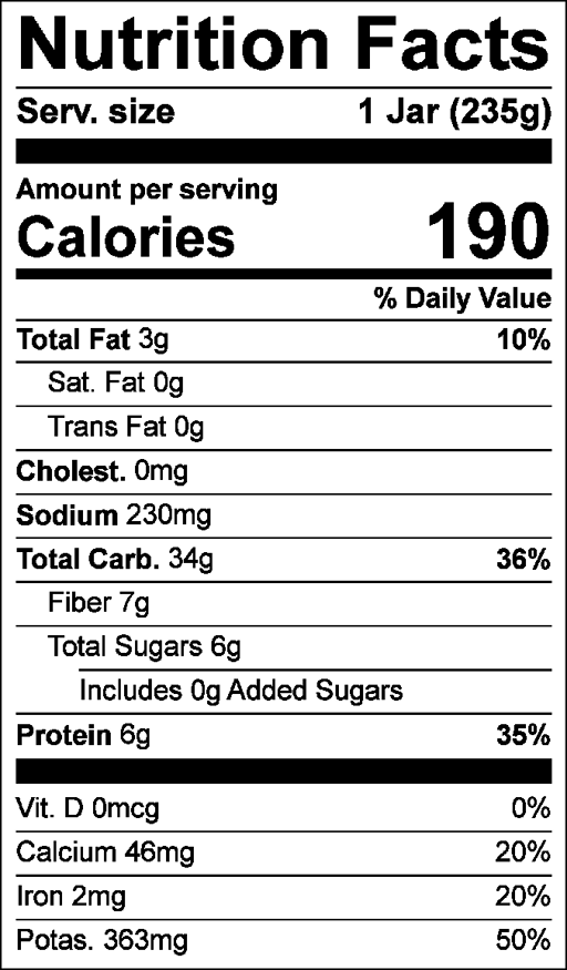Nutrition Facts for Pasta Fagioli with White Beans & Carrots